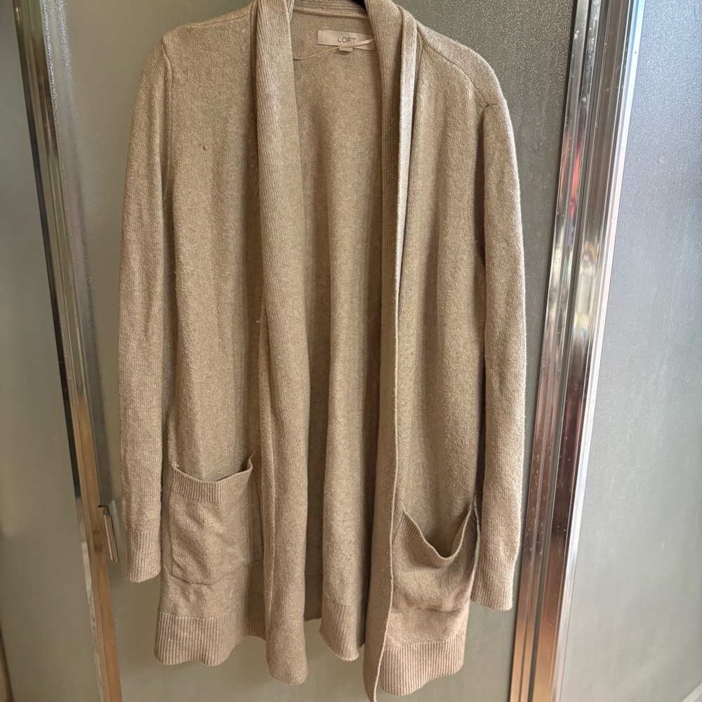 LOFT Tan Open Front Cardigan